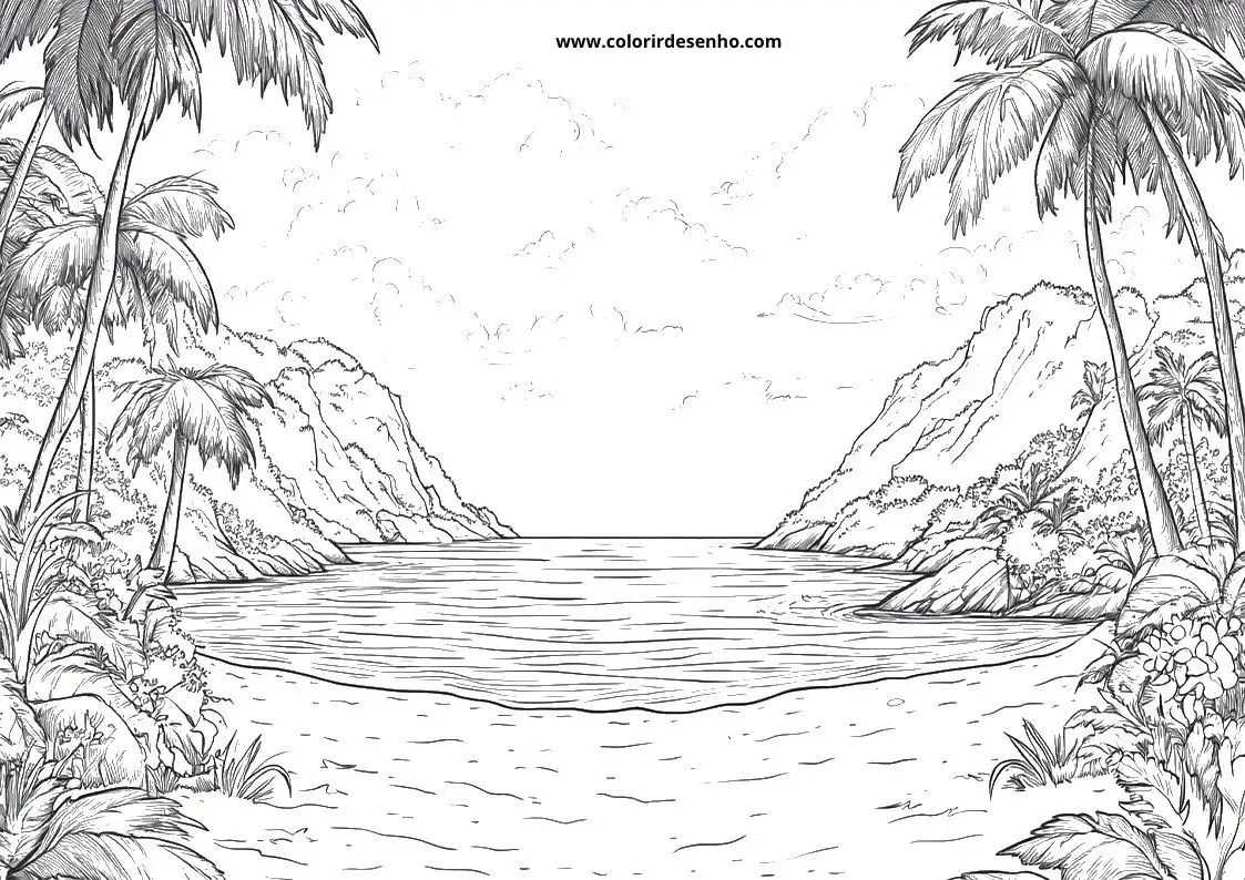 Beach Coloring Page Outline 1