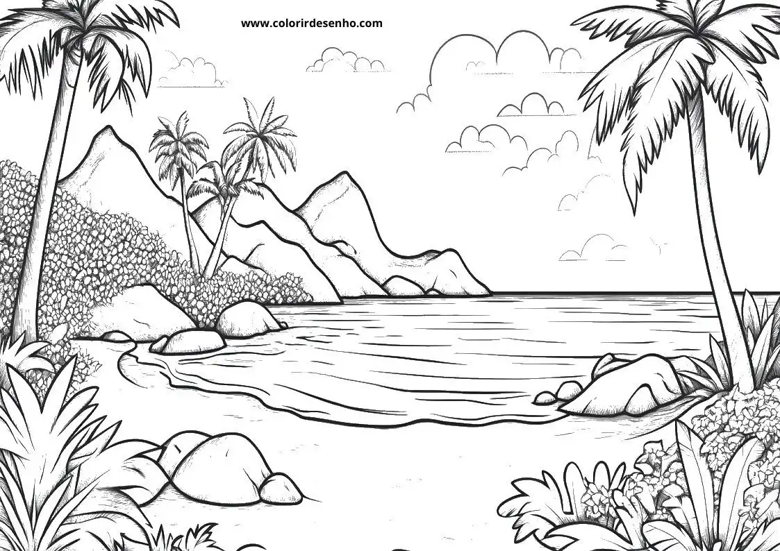 Beach Coloring Page Outline 2