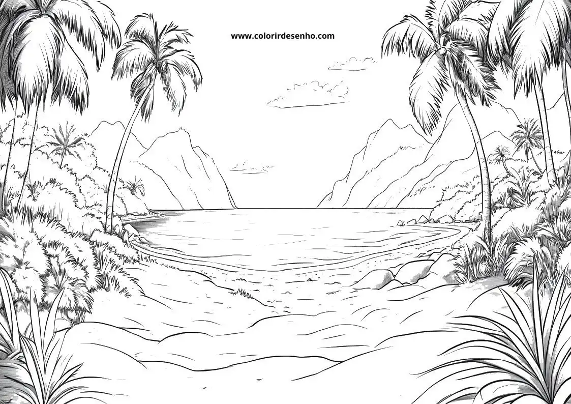 Beach Coloring Page Outline 3