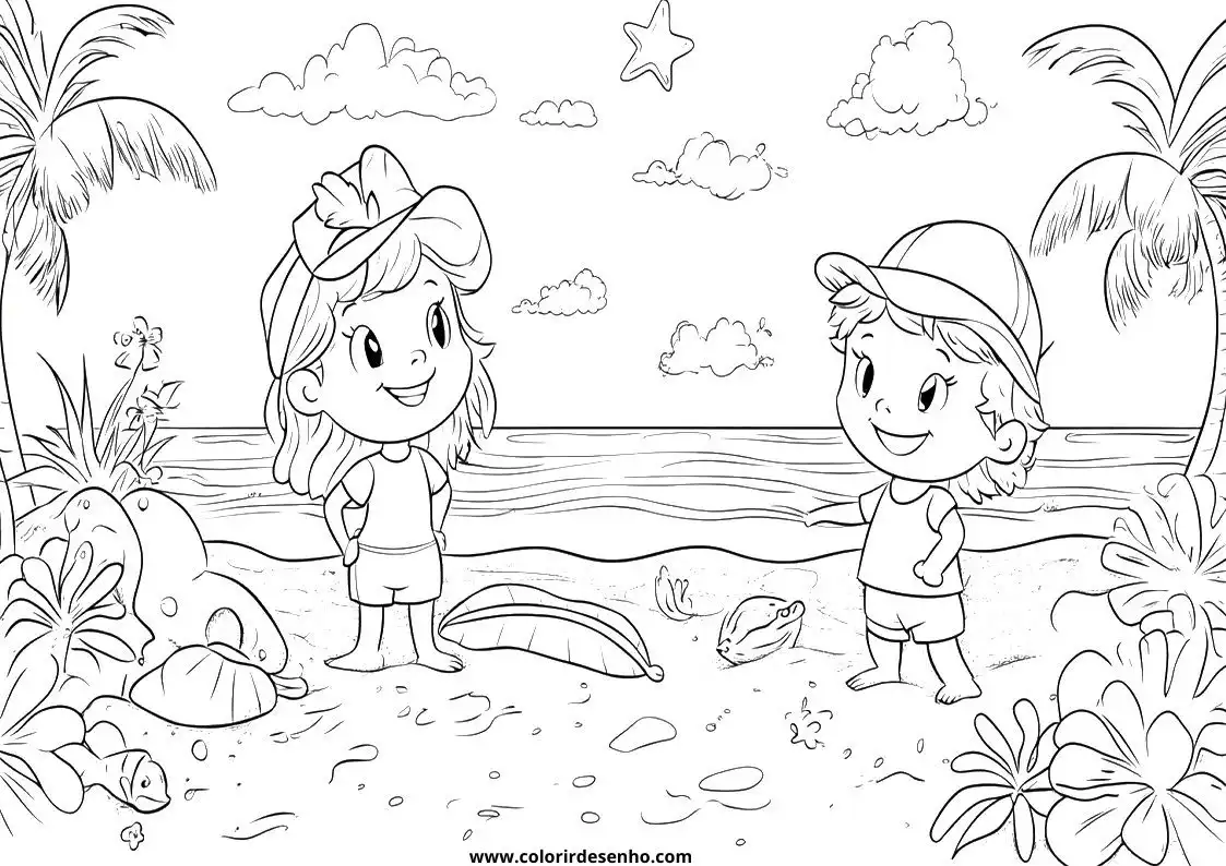 Beach Coloring Page Outline 6