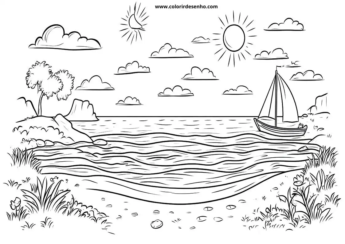 Beach Coloring Page Outline 7