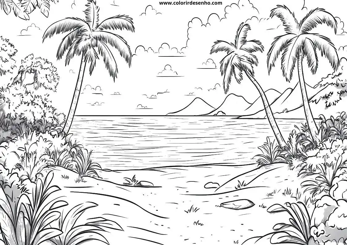 Beach Drawing For Kids To Color 1