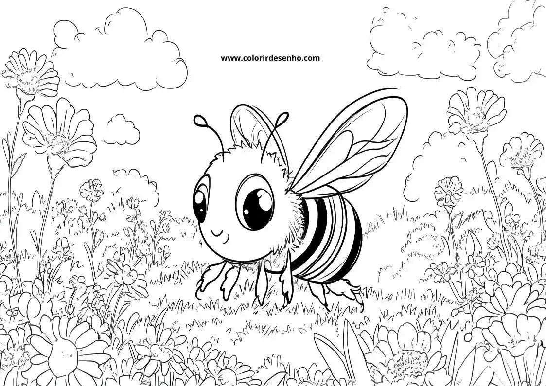 Bee Coloring Page Outline 3