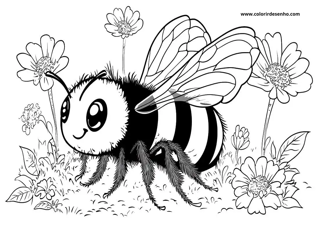 Bee Coloring Page Outline 4