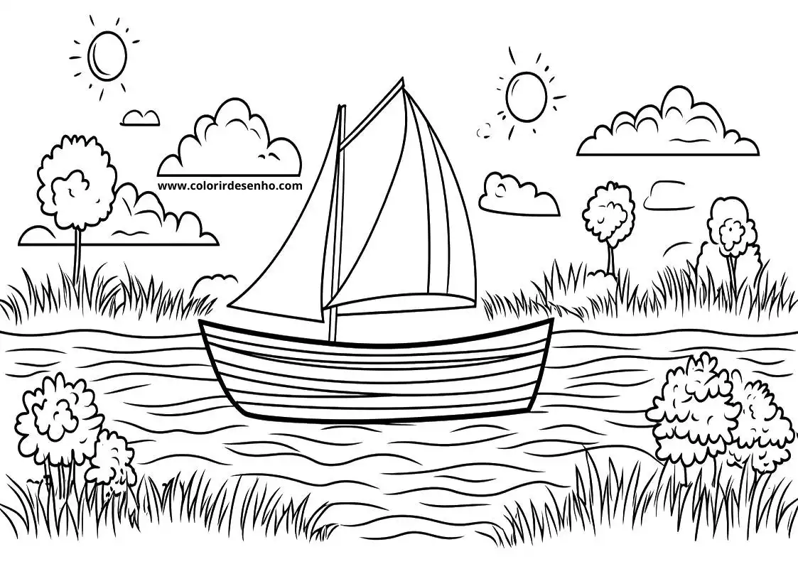 Boat Coloring Page Outline 2