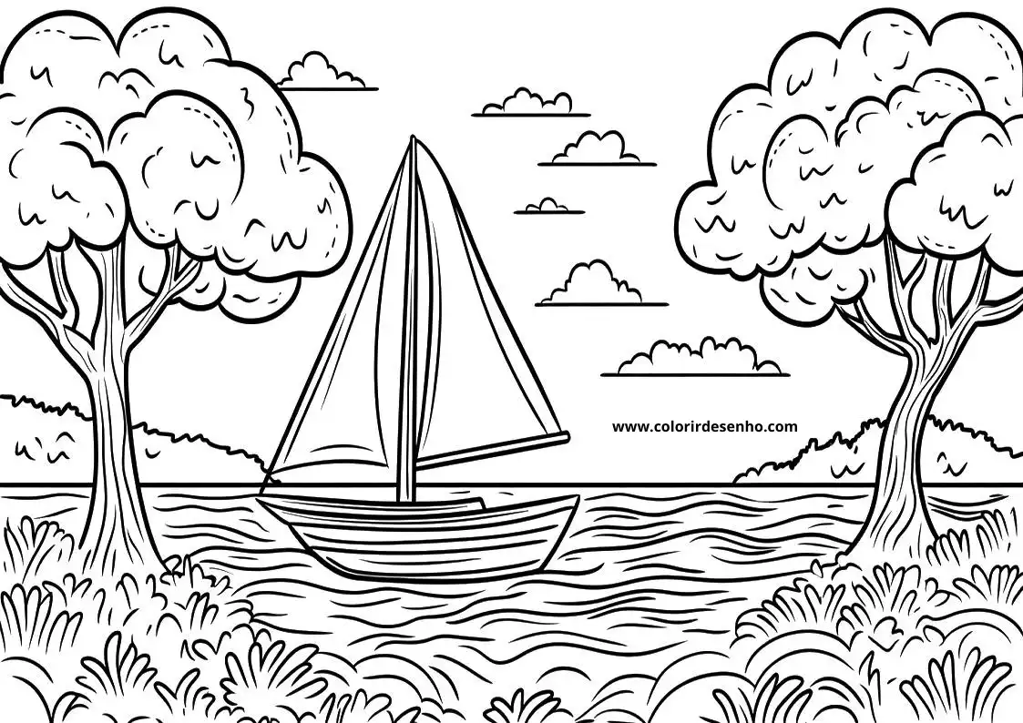 Boat Coloring Page Outline 9