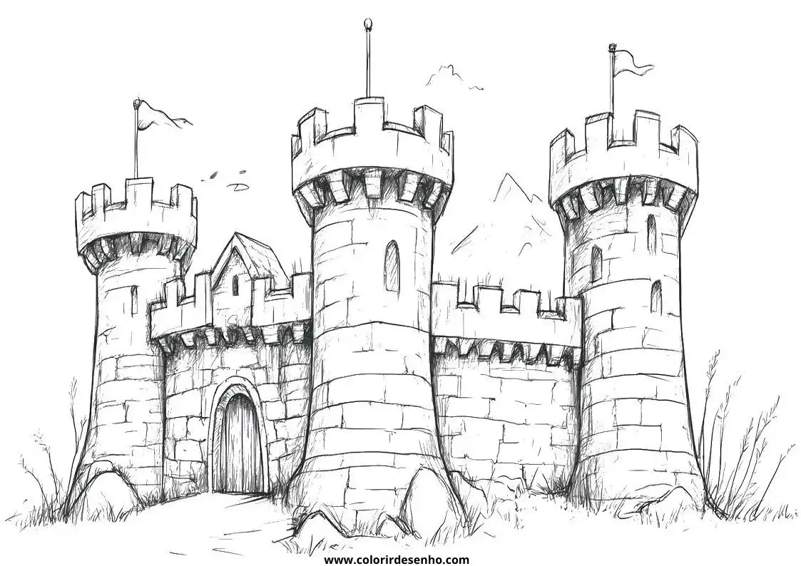 Castle Coloring Page Outline 6
