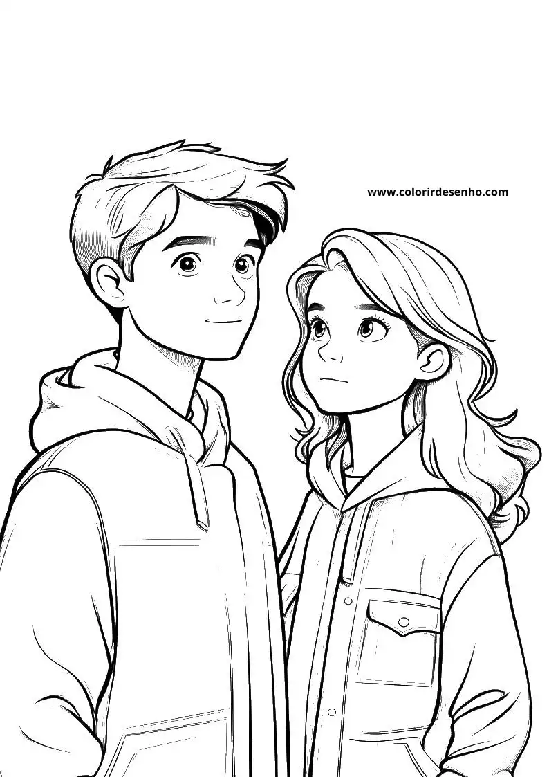 Couples Coloring Page Outline 7