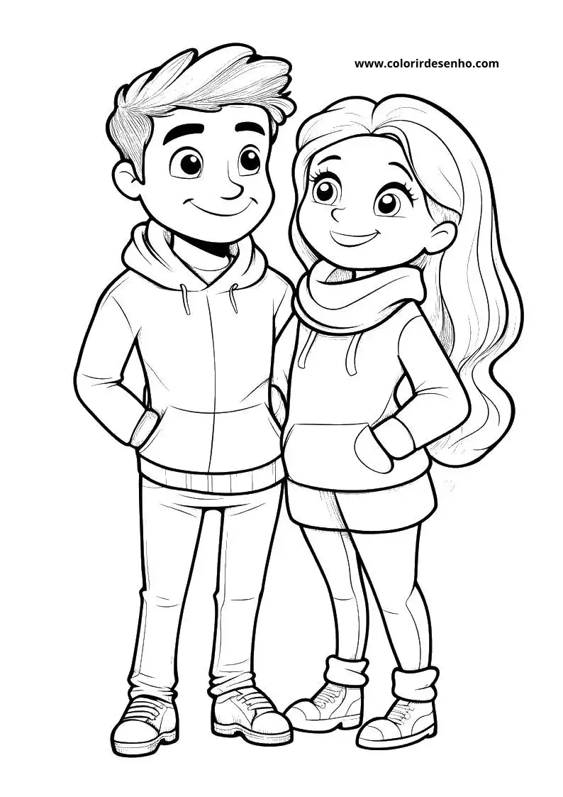 Couples Coloring Page Outline 8