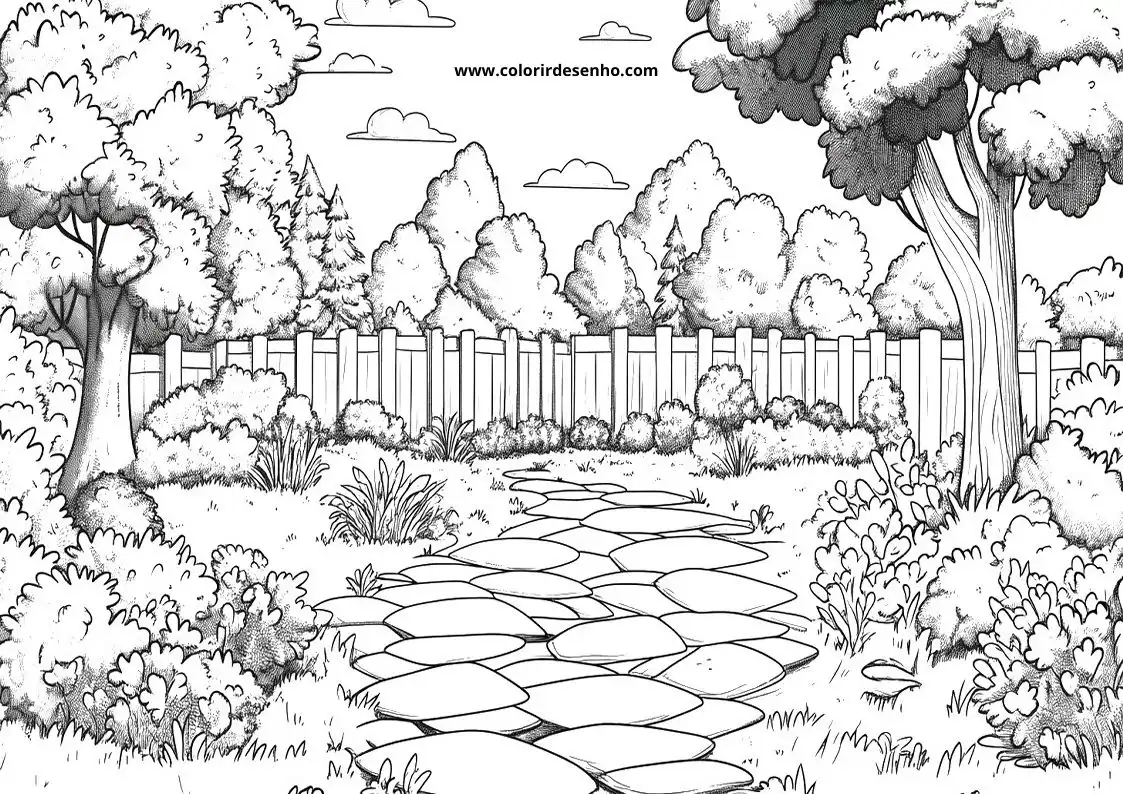 garden pathway winding through garden beds and trees