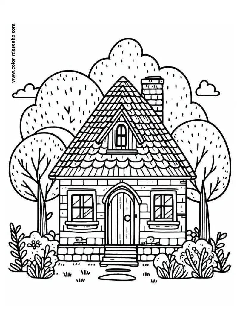 house is a quaint cottage with a pointed roof and a chimney it has