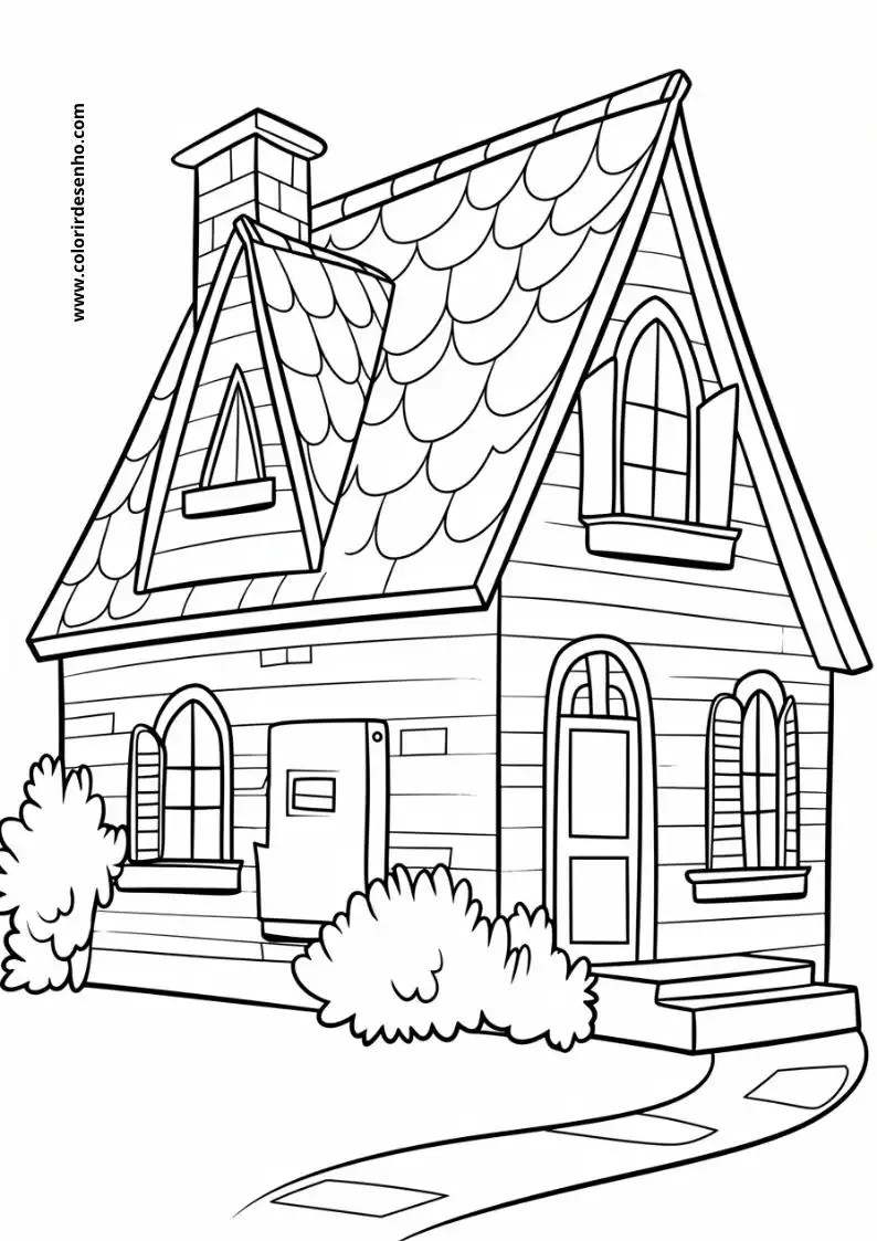 house has a triangular roof and two windows on each side of its door