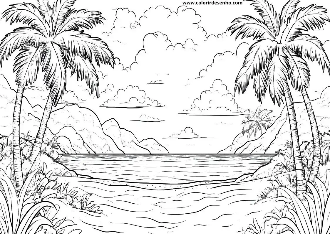Realistic Beach Coloring Pages 2