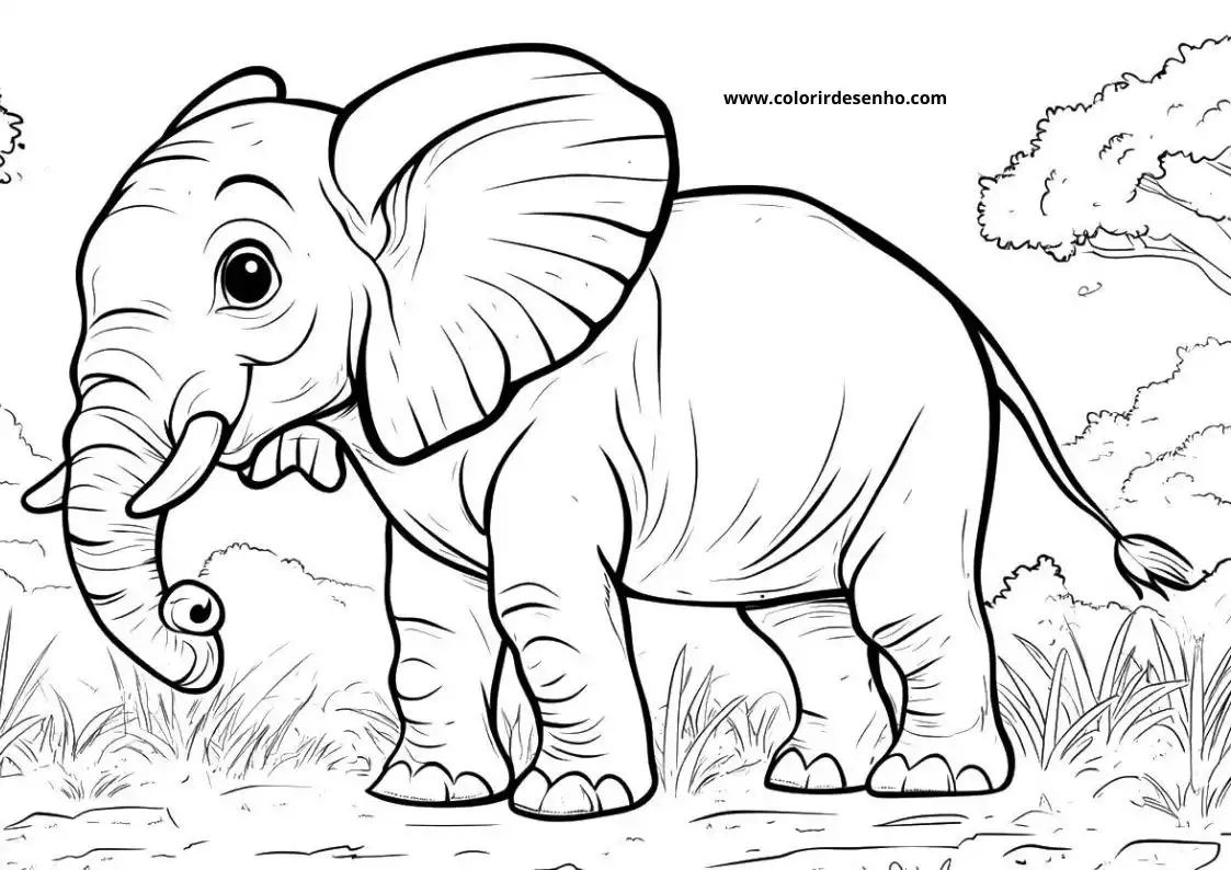 Realistic Elephant Coloring Pages 1