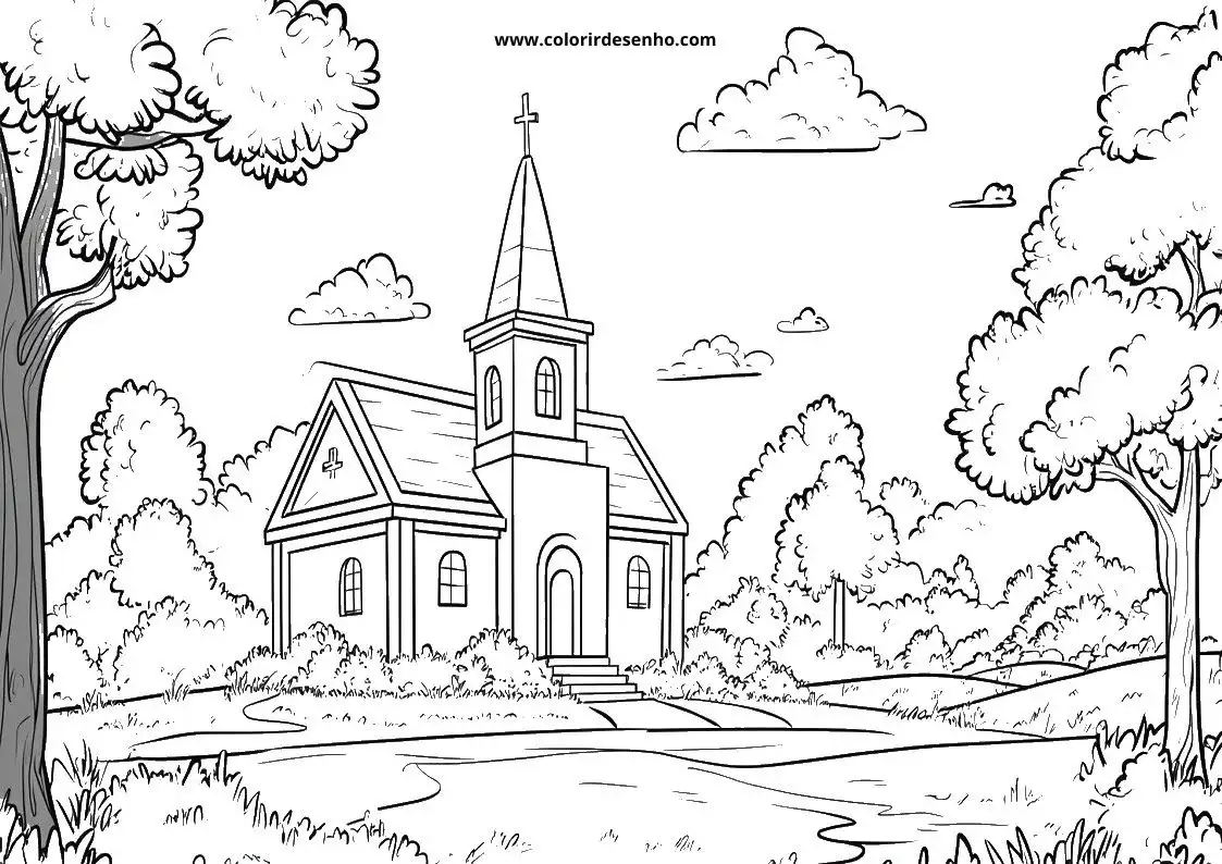 Simple Church Coloring Pages 1