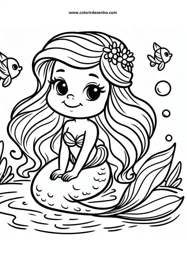Simple Mermaid Coloring Pages 12