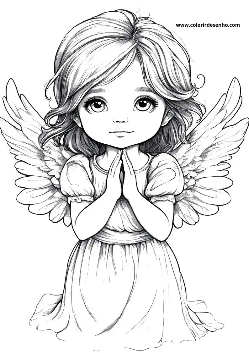angel clasping hands together with wings spread wide angel wears flowing gown small wings