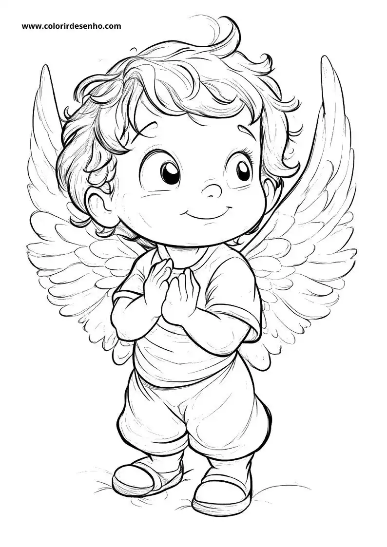 angel holding hands in front of chest wearing wings and pajamas