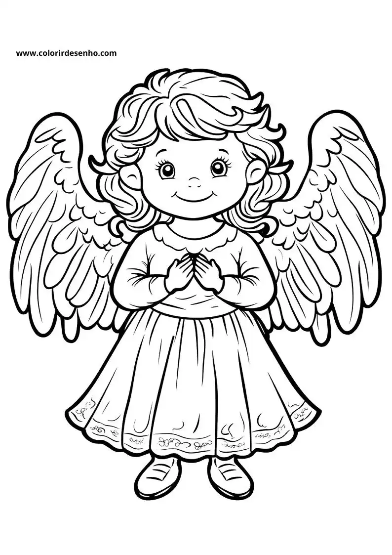angel holding hands in front of chest with wings spread wide
