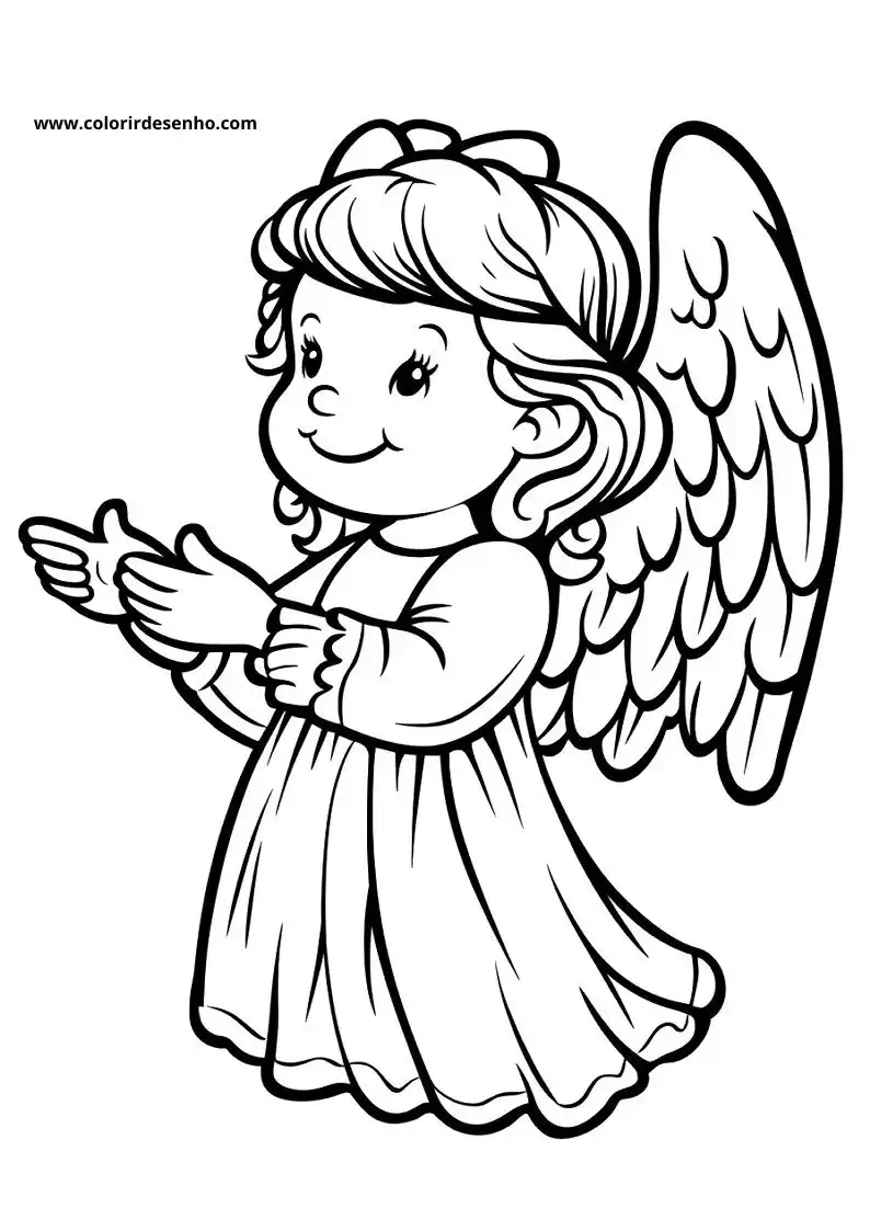 angel holding hands together in prayer with soft smile on face