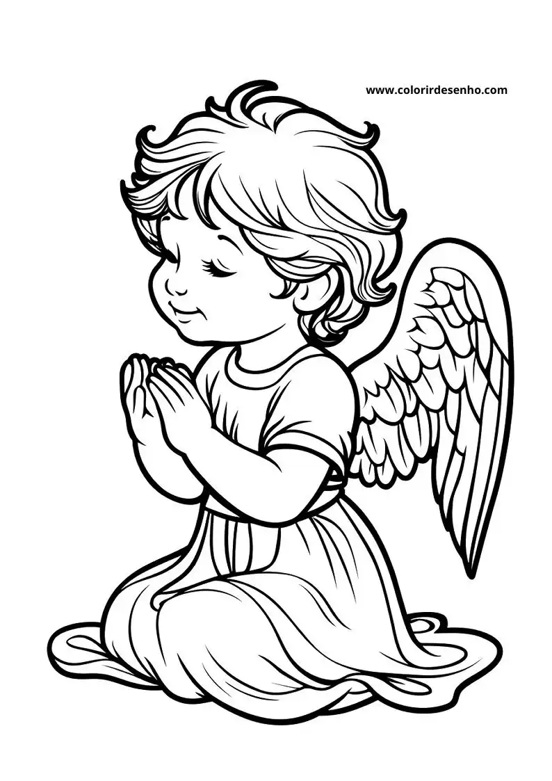 angel kneeling in prayer wearing a dress and wings hands clasped together