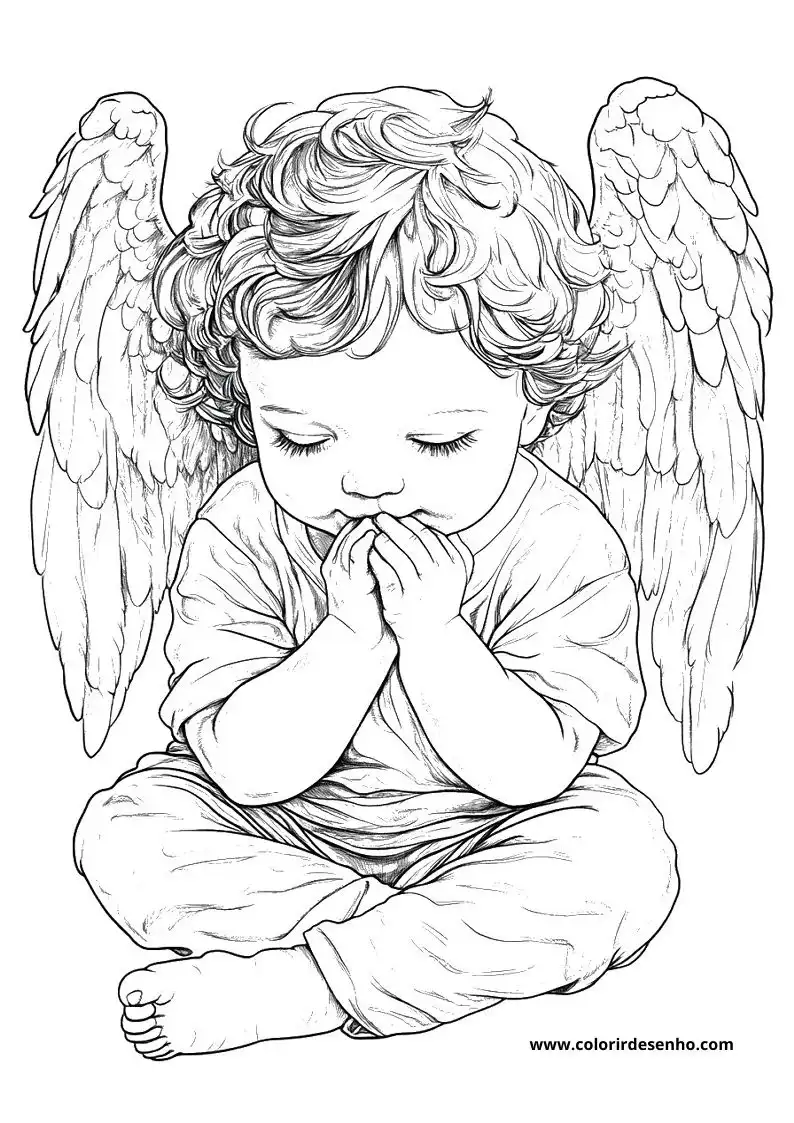 angel kneeling in prayer wearing robes and wings setting