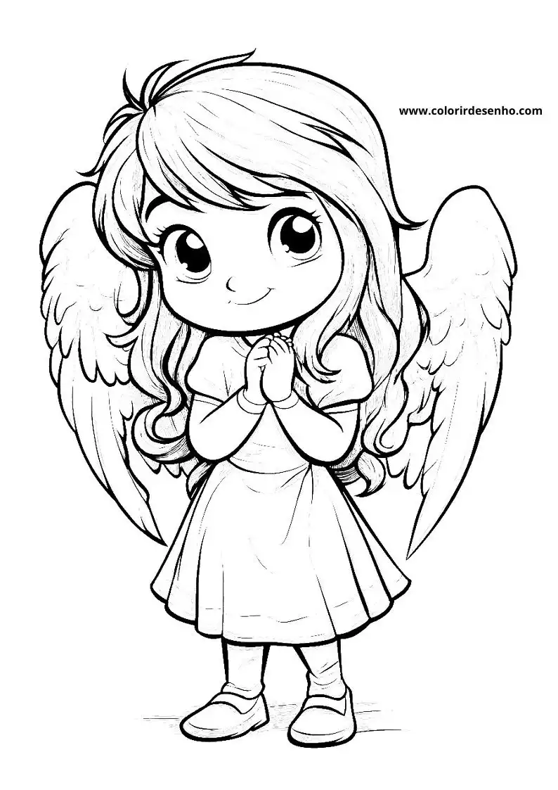 angel praying in a dress with wings and long hair