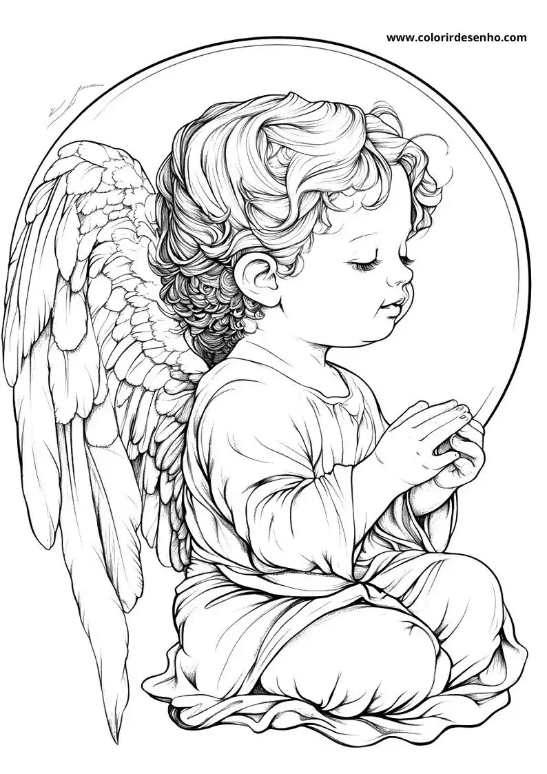 angel praying in circular frame