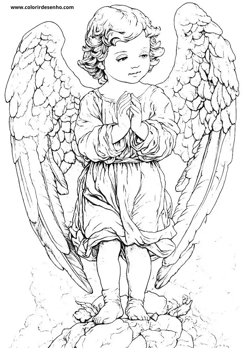 angel praying on rock