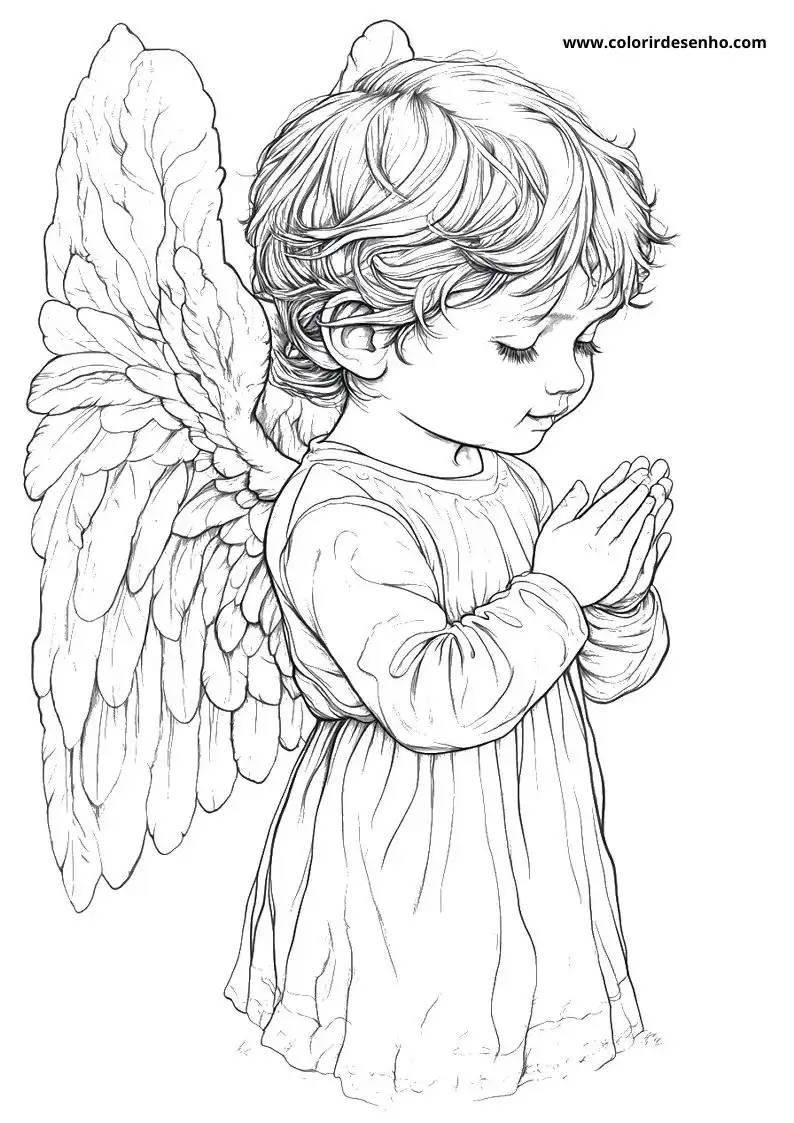 angel praying with hands clasped behind back
