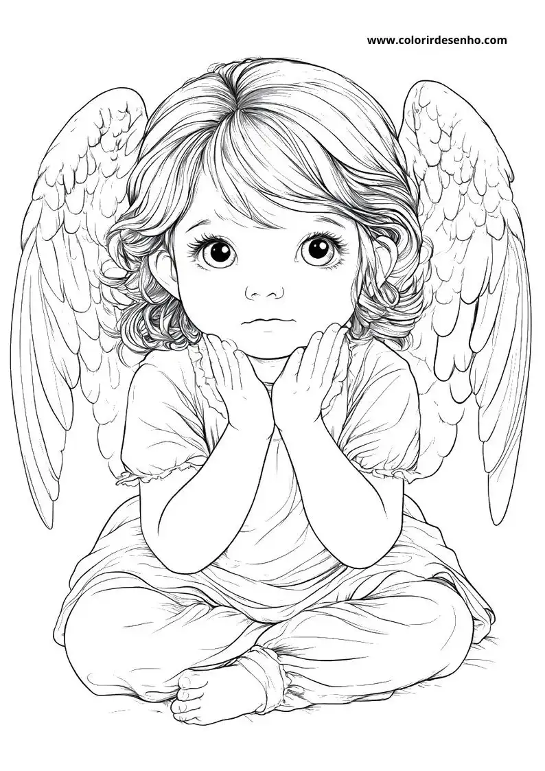 angel praying with hands clasped in front of her face and wearing a simple