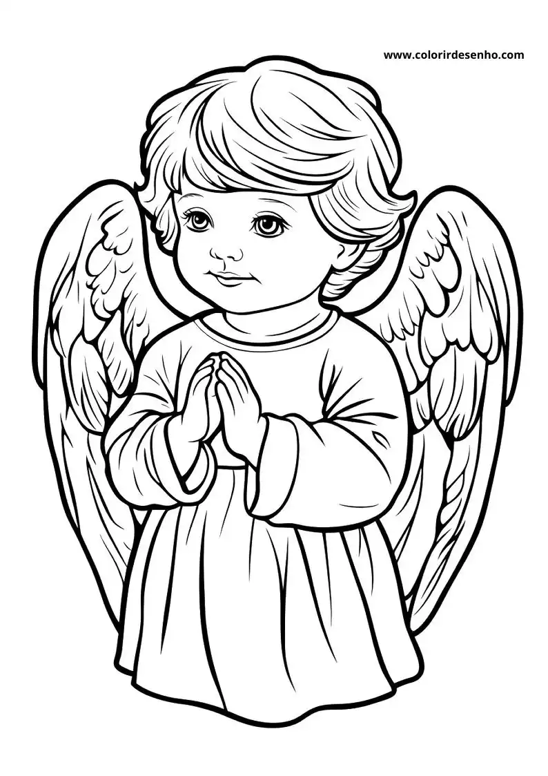 angel praying with wings outstretched in a simple dress
