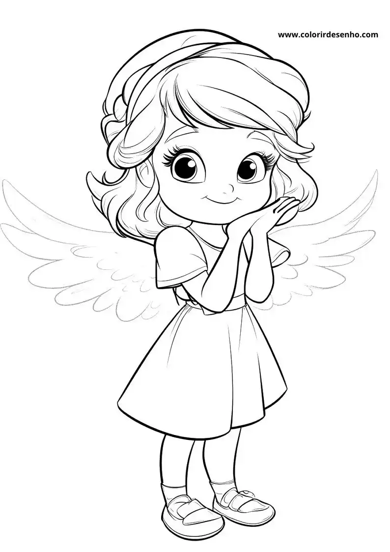 angel wearing a dress and hat holding hands in front of her face standing