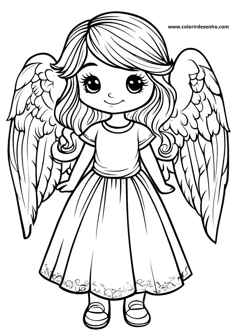 angel wearing a dress and holding wings in her hands