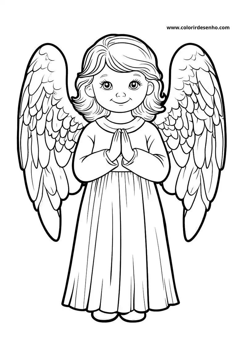 angel wearing a long dress and holding hands in prayer pose