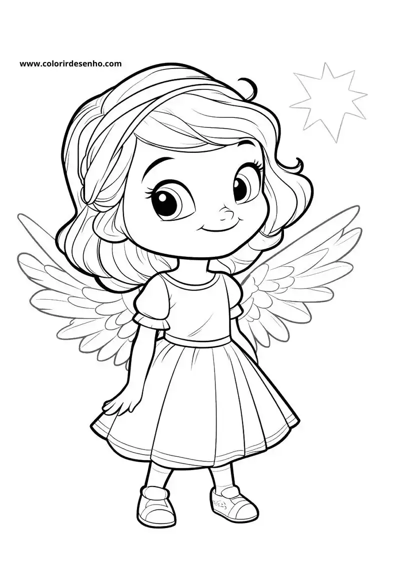 angel with short hair wearing a dress and wings standing