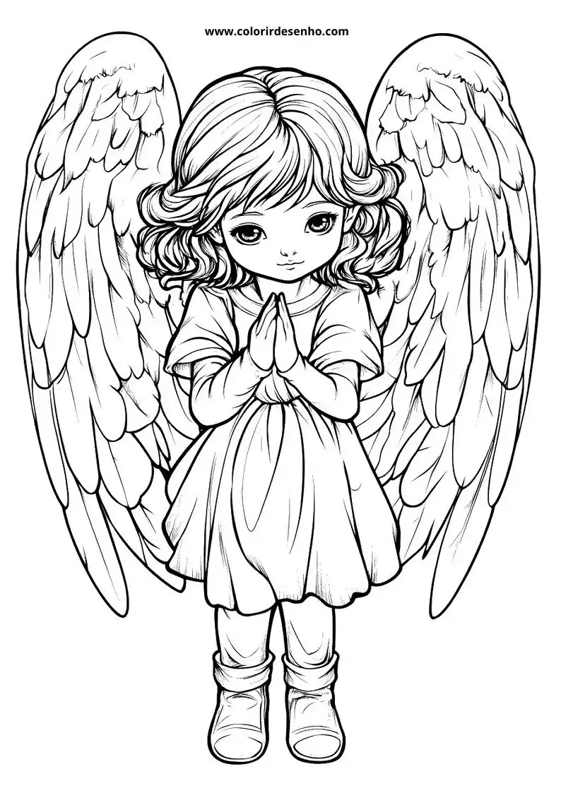 angel with wings folded in prayer stance wearing dress and boots