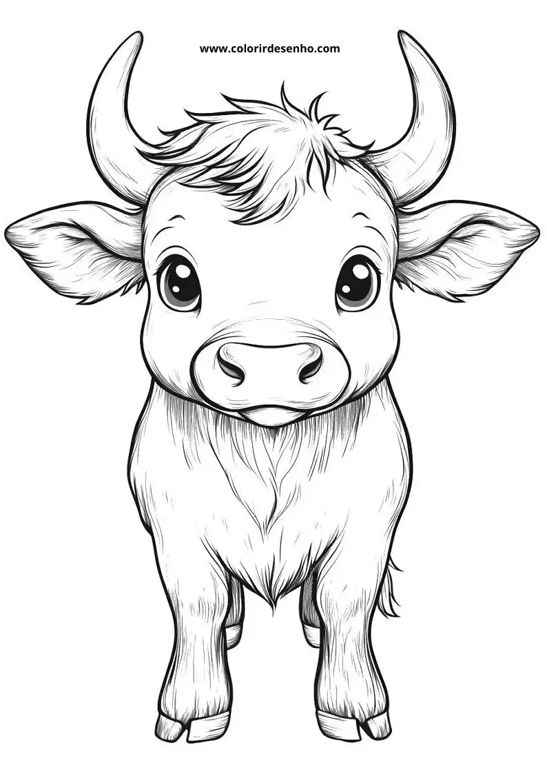 baby bull standing alertly with large ears and expressive eyes facing forward