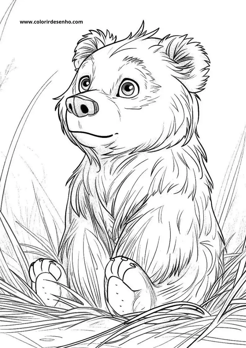 bear sitting among leaves and flowers