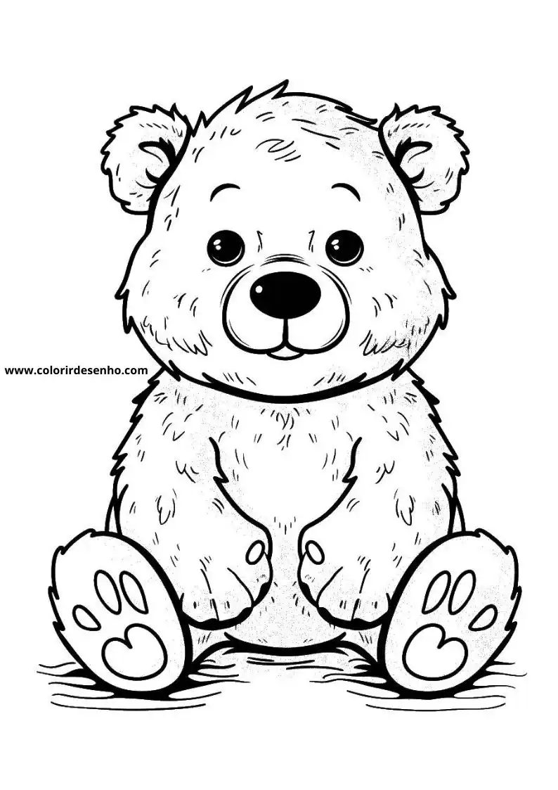 bear sitting on ground heart shaped paws simple background