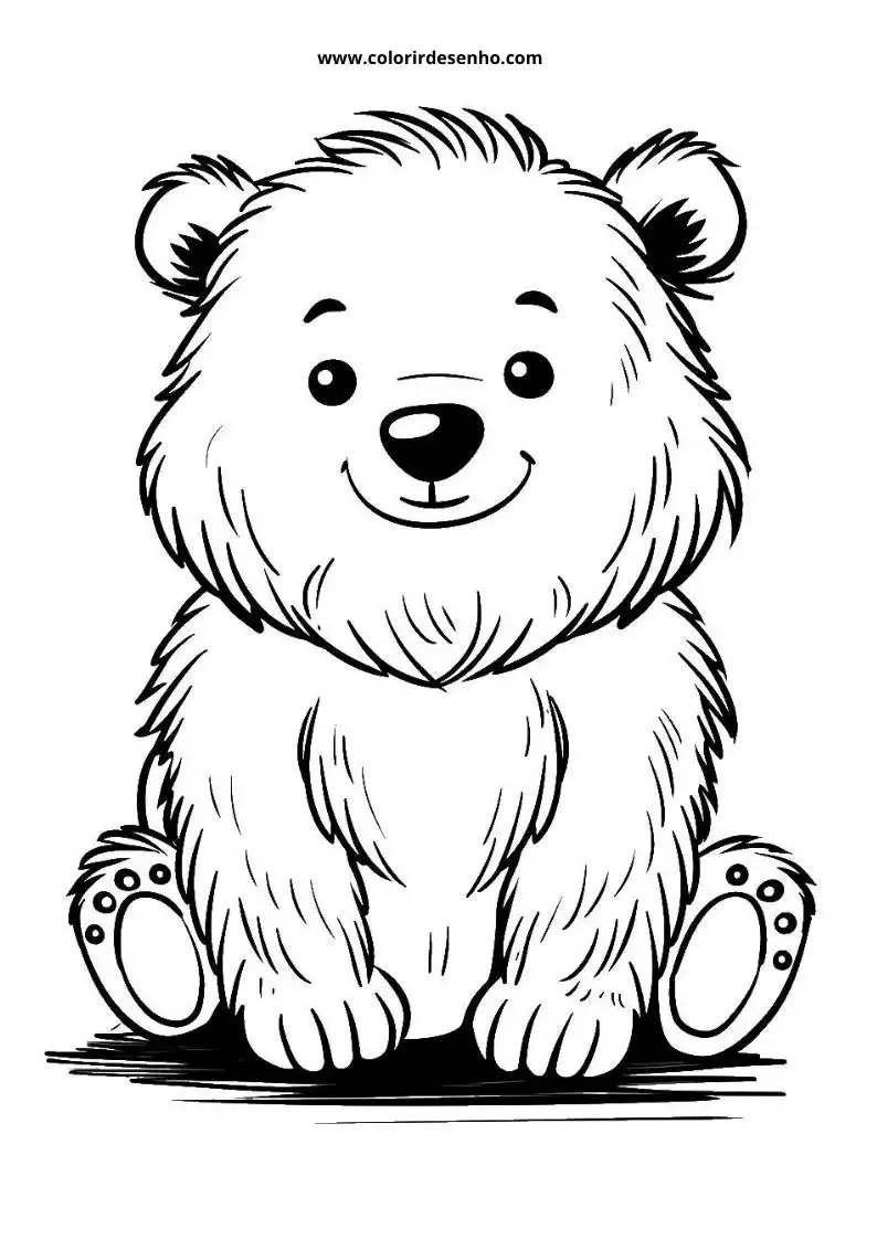 bear sitting on ground smiling face small ears soft fur texture round paws
