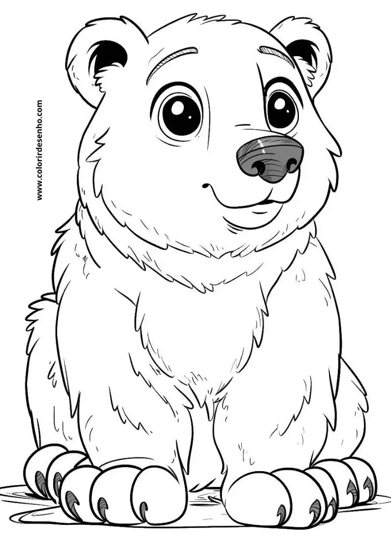 bear sitting on ground smiling wearing fluffy fur big round eyes small ears cute