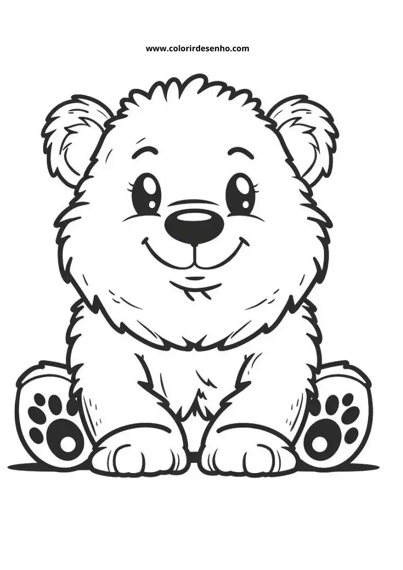 bear sitting on ground smiling wearing no clothes large paws visible