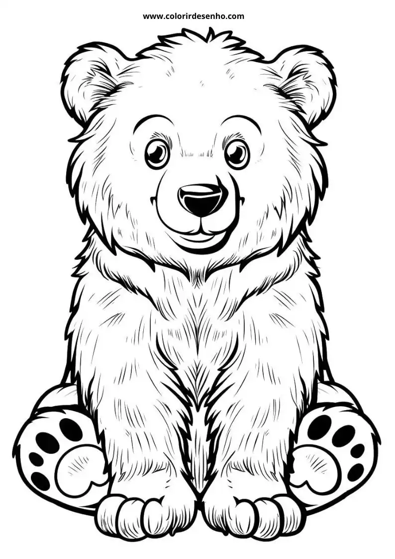 bear sitting upright big eyes fluffy fur paw pads visible