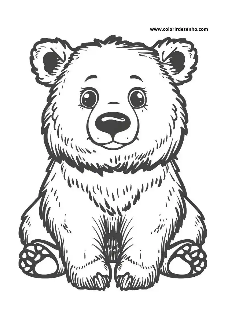 bear sitting upright big eyes small nose fluffy fur paws visible