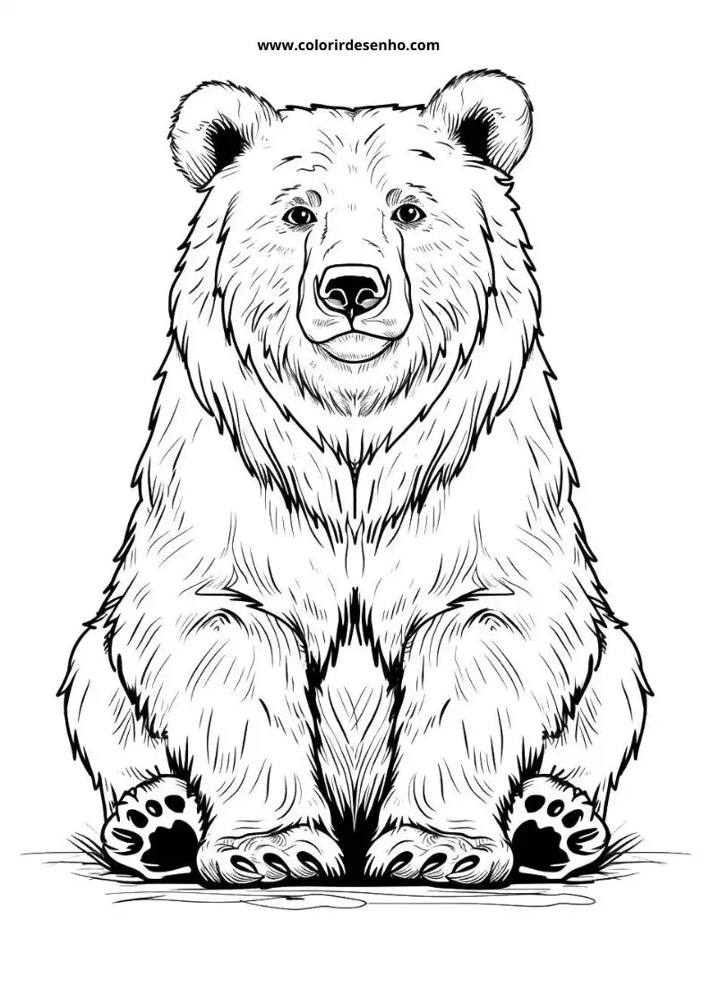 bear sitting upright facing forward wearing no clothing in a plain setting
