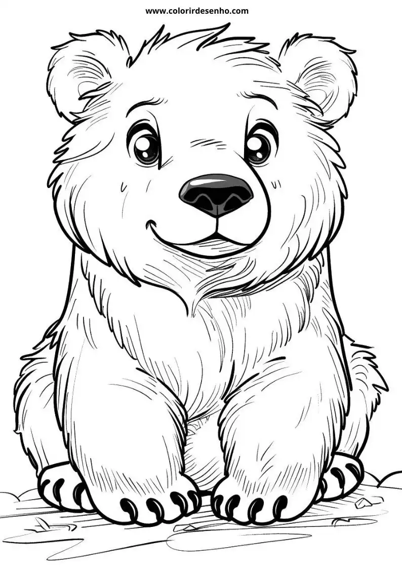 bear sitting upright in a relaxed pose with large eyes and a happy expression