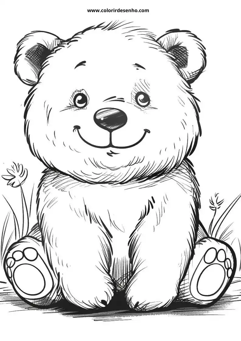 bear sitting upright in grass with dandelion
