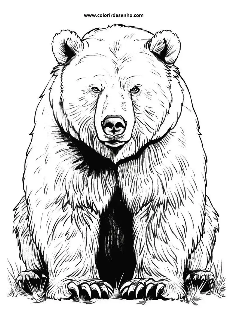 bear sitting upright in grass with sharp claws visible
