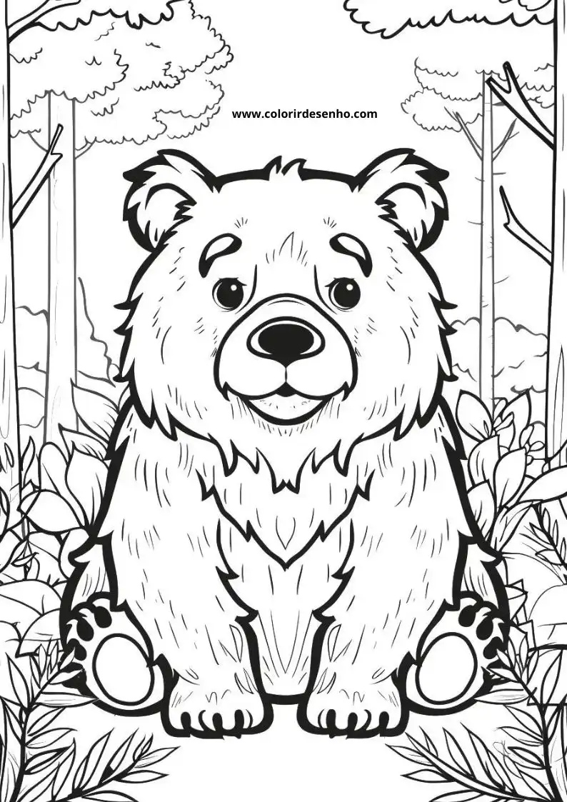 bear sitting upright in the forest setting with trees and foliage around it